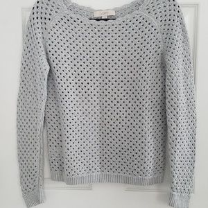 Ann Taylor Loft Gray Open Knit Sweater Scalloped